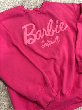 Gildan Heavy Blend Puff Print Barbie Softball Crewneck Sweatshirt - Hot Pink
